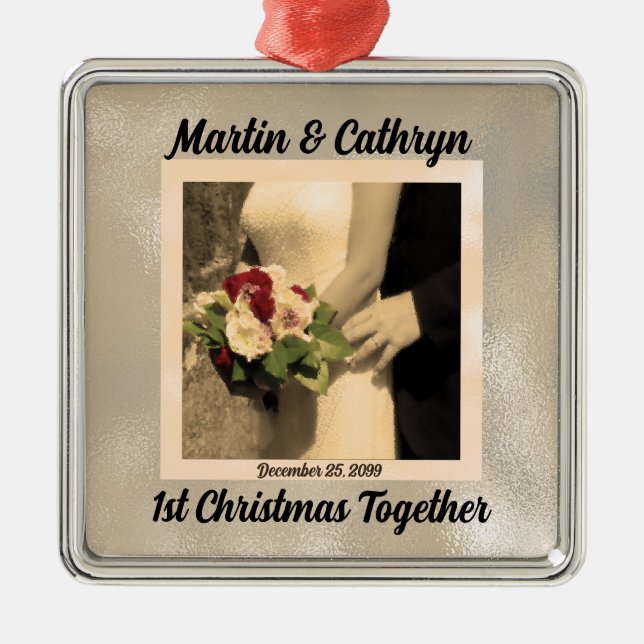 Just Married 1st Christmas Customer Year Metal Tree Decoration (Front)