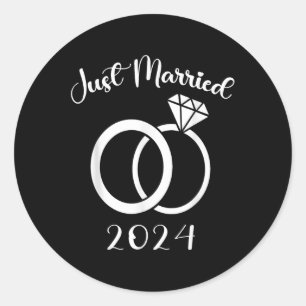 Just Married 2024 Wedding Rings Matching Couple Ne Classic Round Sticker