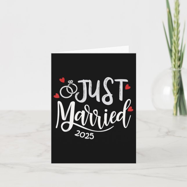 Just Married 2025 - Bride &amp; Groom Wedding Ring Card (Front)