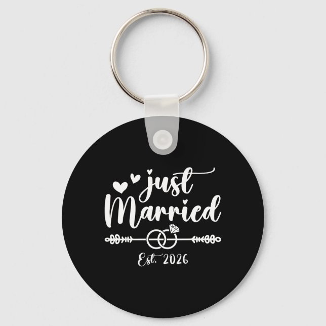 Just Married 2026 Bride Groom Wedding Engagement Key Ring (Front)