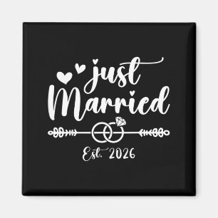 Just Married 2026 Bride Groom Wedding Engagement Magnet
