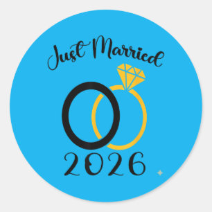 Just Married 2026 Wedding Ring Matching Honeymoon Classic Round Sticker