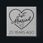 Just Married 25 Years Ago III 15 Cm Square Badge<br><div class="desc">Cute design, perfect for anyone who's been married for 25 years and to a wedding vow renewal ceremony. It makes a great matching outfit for couples! 'Just Married 25 Years Ago' quote for a couple who got married 25 years ago or a couple renewing wedding vows on their silver anniversary....</div>