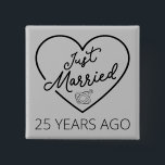 Just Married 25 Years Ago III 15 Cm Square Badge<br><div class="desc">Cute design, perfect for anyone who's been married for 25 years and to a wedding vow renewal ceremony. It makes a great matching outfit for couples! 'Just Married 25 Years Ago' quote for a couple who got married 25 years ago or a couple renewing wedding vows on their silver anniversary....</div>