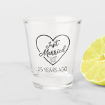 Just Married 25 Years Ago III Shot Glass<br><div class="desc">Cute design, perfect for anyone who's been married for 25 years and to a wedding vow renewal ceremony. It makes a great matching outfit for couples! 'Just Married 25 Years Ago' quote for a couple who got married 25 years ago or a couple renewing wedding vows on their silver anniversary....</div>