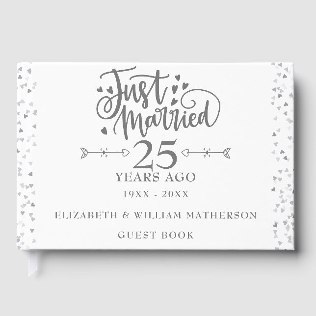 Just Married 25th Wedding Anniversary Guest Book (Front)