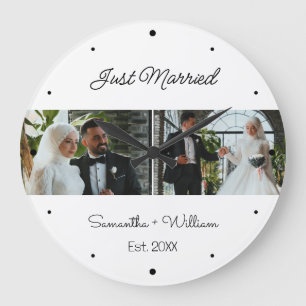 Just Married 2 Photo Wedding Large Clock