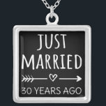 Just Married 30 Years Ago I Silver Plated Necklace<br><div class="desc">Cute design, perfect for anyone who's been married for 30 years and to a wedding vow renewal ceremony. It makes a great matching outfit for couples! 'Just Married 30 Years Ago' quote for a couple who got married 30 years ago or a couple renewing wedding vows on their wedding anniversary....</div>