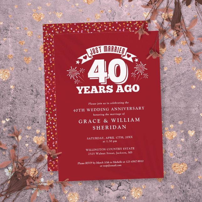Just Married 40th Wedding Anniversary Invitation (Just Married 40th Wedding Anniversary Invitation)