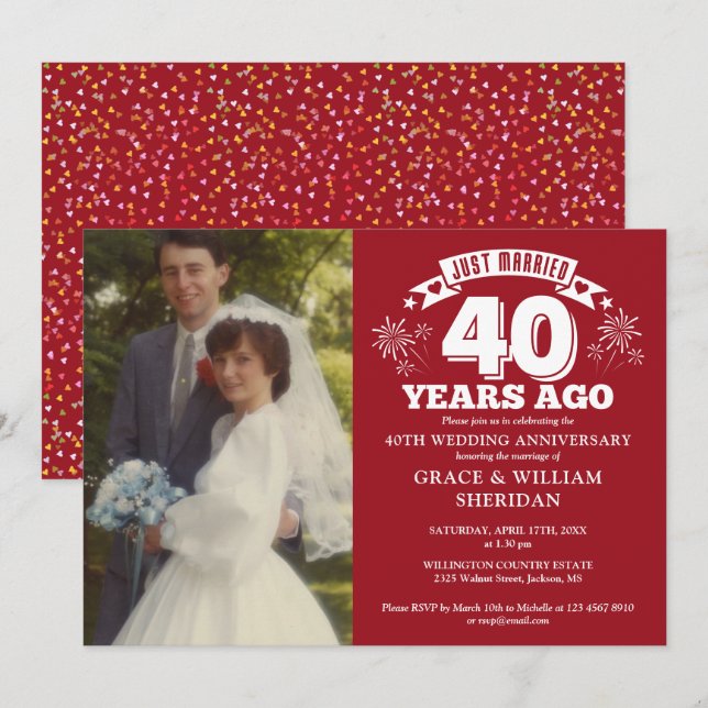 Just Married 40th Wedding Anniversary Photo Invitation (Front/Back)