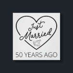 Just Married 50 Years Ago III Canvas Print<br><div class="desc">Cute design, perfect for anyone who's been married for 50 years and to a wedding vow renewal ceremony. It makes a great matching outfit for couples! 'Just Married 50 Years Ago' quote for a couple who got married 50 years ago or a couple renewing wedding vows on their golden anniversary....</div>