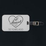 Just Married 50 Years Ago III Luggage Tag<br><div class="desc">Cute design, perfect for anyone who's been married for 50 years and to a wedding vow renewal ceremony. It makes a great matching outfit for couples! 'Just Married 50 Years Ago' quote for a couple who got married 50 years ago or a couple renewing wedding vows on their golden anniversary....</div>