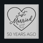 Just Married 50 Years Ago III Magnet<br><div class="desc">Cute design, perfect for anyone who's been married for 50 years and to a wedding vow renewal ceremony. It makes a great matching outfit for couples! 'Just Married 50 Years Ago' quote for a couple who got married 50 years ago or a couple renewing wedding vows on their golden anniversary....</div>