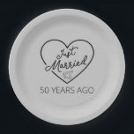 Just Married 50 Years Ago III Paper Plate<br><div class="desc">Cute design, perfect for anyone who's been married for 50 years and to a wedding vow renewal ceremony. It makes a great matching outfit for couples! 'Just Married 50 Years Ago' quote for a couple who got married 50 years ago or a couple renewing wedding vows on their golden anniversary....</div>
