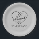 Just Married 50 Years Ago III Paper Plate<br><div class="desc">Cute design, perfect for anyone who's been married for 50 years and to a wedding vow renewal ceremony. It makes a great matching outfit for couples! 'Just Married 50 Years Ago' quote for a couple who got married 50 years ago or a couple renewing wedding vows on their golden anniversary....</div>