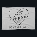 Just Married 50 Years Ago III Tea Towel<br><div class="desc">Cute design, perfect for anyone who's been married for 50 years and to a wedding vow renewal ceremony. It makes a great matching outfit for couples! 'Just Married 50 Years Ago' quote for a couple who got married 50 years ago or a couple renewing wedding vows on their golden anniversary....</div>