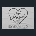 Just Married 50 Years Ago III Tea Towel<br><div class="desc">Cute design, perfect for anyone who's been married for 50 years and to a wedding vow renewal ceremony. It makes a great matching outfit for couples! 'Just Married 50 Years Ago' quote for a couple who got married 50 years ago or a couple renewing wedding vows on their golden anniversary....</div>