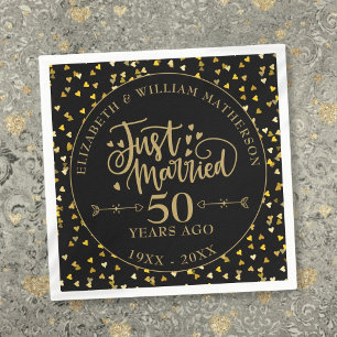 Just Married 50th Anniversary Black And Gold Napkin