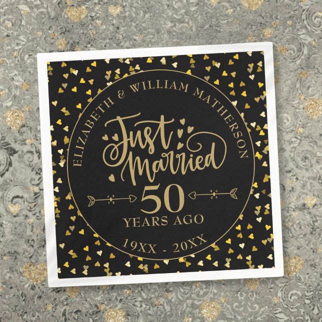 Just Married 50th  Anniversary Black And Gold Napkin (Just Married 50th Anniversary Black And Gold Napkins)