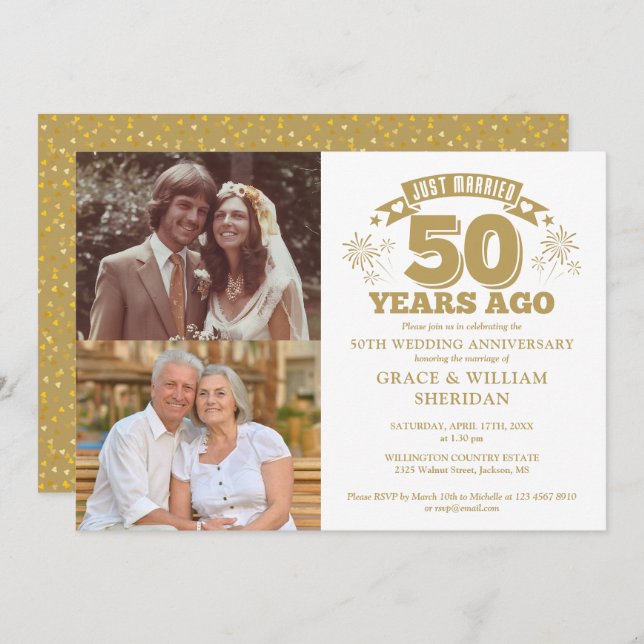 Just Married 50th Wedding Anniversary 2 Photo Invitation (Front/Back)