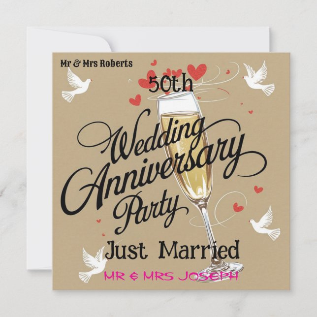 Just Married 50th Wedding Anniversary Celebration Invitation (Front)