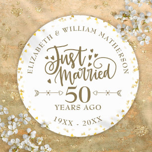Just Married 50th Wedding Anniversary Classic Round Sticker