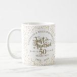 Just Married 50th Wedding Anniversary Gold Hearts Coffee Mug<br><div class="desc">Featuring delicate golden hearts. Personalise with your special fiftieth golden anniversary information in chic gold lettering. Designed by Thisisnotme©</div>