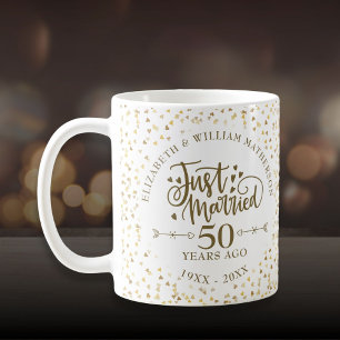 Just Married 50th Wedding Anniversary Gold Hearts Coffee Mug