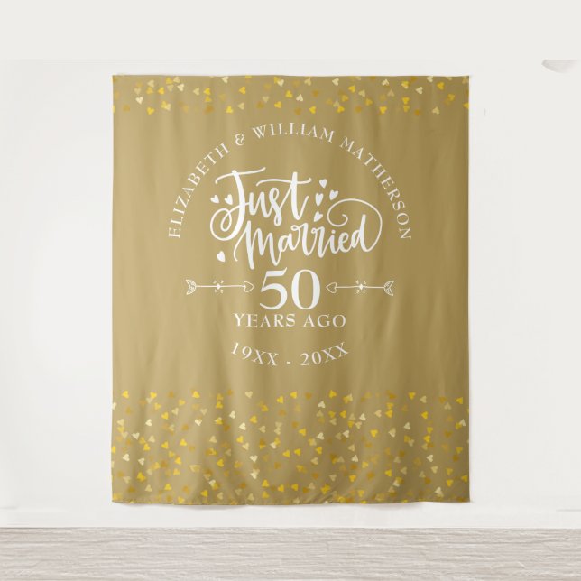 Just Married 50th Wedding Anniversary Gold Tapestry (Front)
