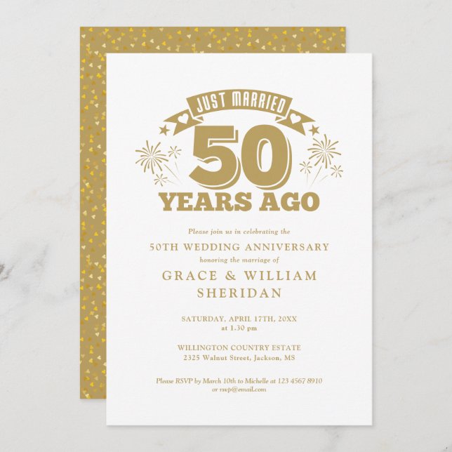 Just Married 50th Wedding Anniversary Invitation (Front/Back)