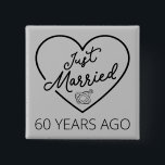 Just Married 60 Years Ago III 15 Cm Square Badge<br><div class="desc">Cute design, perfect for anyone who's been married for 60 years and to a wedding vow renewal ceremony. It makes a great matching outfit for couples! 'Just Married 60 Years Ago' quote for a couple who got married 60 years ago or a couple renewing wedding vows on their wedding anniversary....</div>