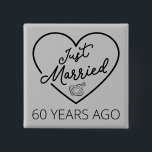 Just Married 60 Years Ago III 15 Cm Square Badge<br><div class="desc">Cute design, perfect for anyone who's been married for 60 years and to a wedding vow renewal ceremony. It makes a great matching outfit for couples! 'Just Married 60 Years Ago' quote for a couple who got married 60 years ago or a couple renewing wedding vows on their wedding anniversary....</div>