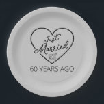 Just Married 60 Years Ago III Paper Plate<br><div class="desc">Cute design, perfect for anyone who's been married for 60 years and to a wedding vow renewal ceremony. It makes a great matching outfit for couples! 'Just Married 60 Years Ago' quote for a couple who got married 60 years ago or a couple renewing wedding vows on their wedding anniversary....</div>