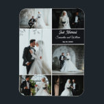Just Married 6 Photo Wedding Collage Magnet<br><div class="desc">Celebrate your wedding memories with this personalised photo collage magnet. Featuring six photo placeholders and editable text for names, date, and the phrase Just Married, this elegant design makes a meaningful keepsake or wedding favour. Customise in minutes: - Replace with 6 of your favourite photos - Add bride and groom...</div>