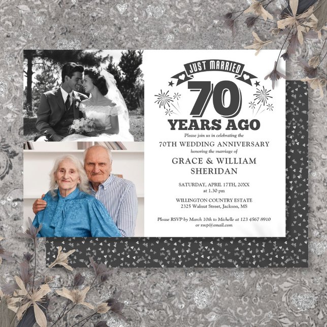 Just Married 70th Wedding Anniversary 2 Photo Invitation (Just Married 70th Wedding Anniversary 2 Photo Invitation)