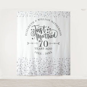 Just Married 70th Wedding Anniversary Backdrop Tapestry