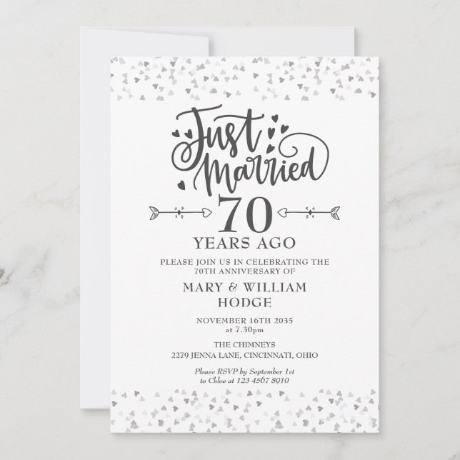 Just Married 70th Wedding Anniversary Invitation (Front)