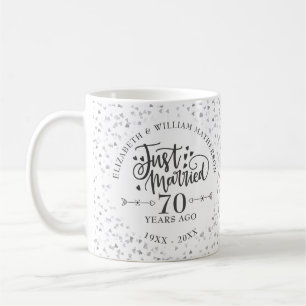 Just Married 70th Wedding Anniversary Love Hearts Coffee Mug