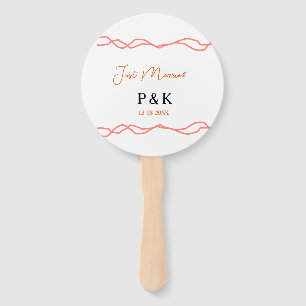 Just married add couple name date red vintagborder hand fan