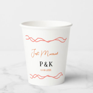 Just married add couple name date red vintagborder paper cups