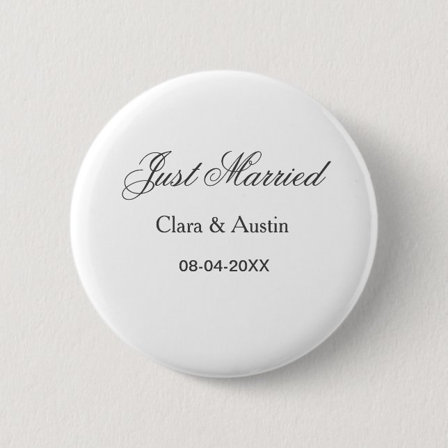 Just Married add couple name date year wedding sim 6 Cm Round Badge (Front)