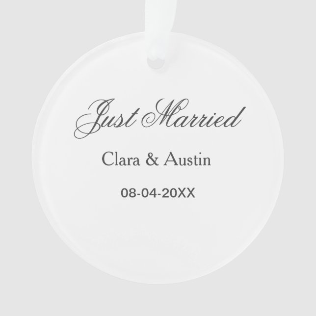 Just Married add couple name date year wedding sim Ornament (Front)