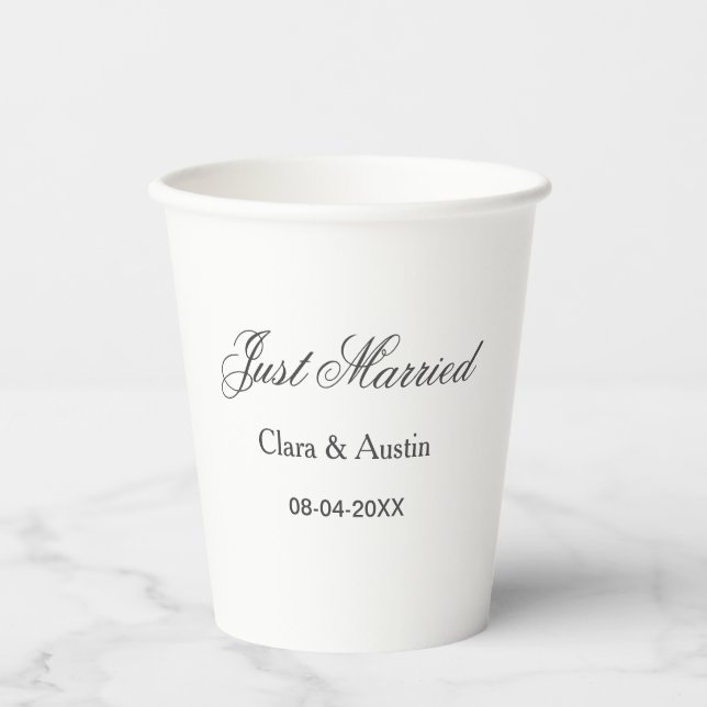 Just Married add couple name date year wedding sim Paper Cups (Front)
