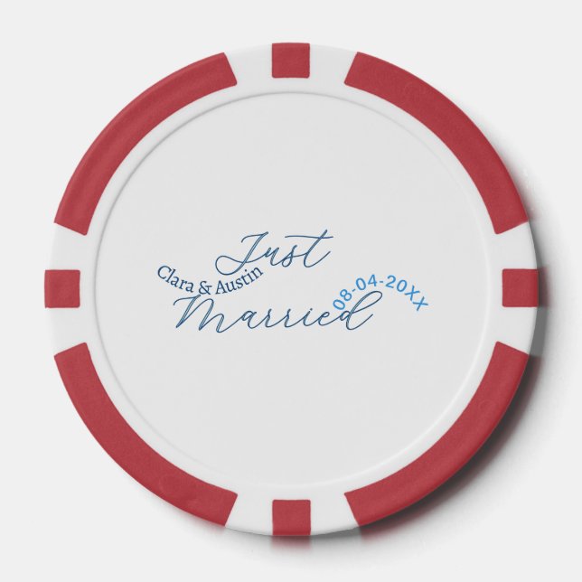 Just Married add couple name date year wedding sim Poker Chips (Front)