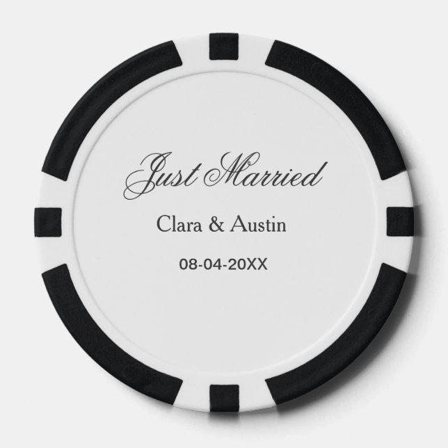 Just Married add couple name date year wedding sim Poker Chips (Front)