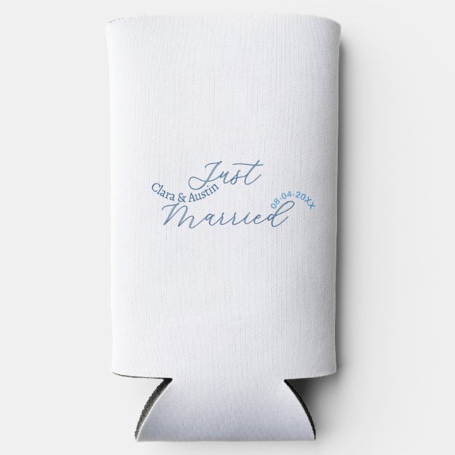 Just Married add couple name date year wedding sim Seltzer Can Cooler (Front)