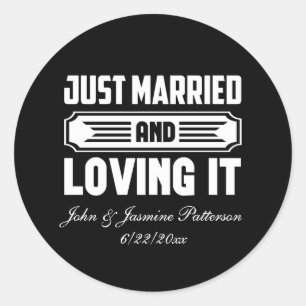 Just Married add names Date Wedding  Classic Round Sticker