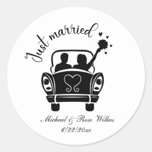 Just Married add names Date Wedding  Classic Round Sticker