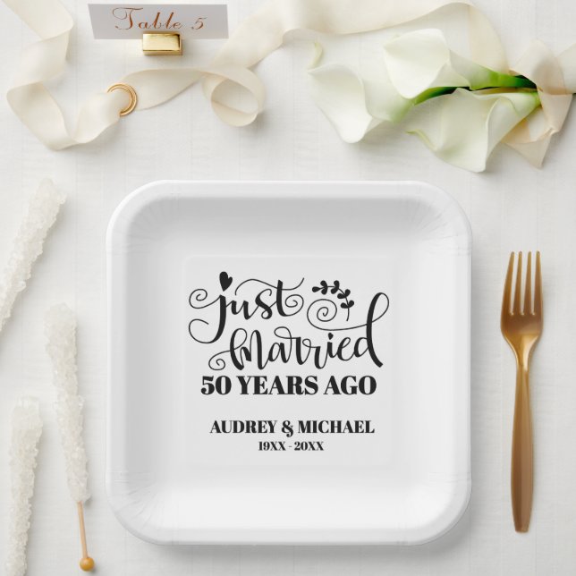 Just Married Any Year Anniversary Personalised Paper Plate (Wedding)