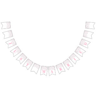 Just Married Banner Pink Silver Confetti